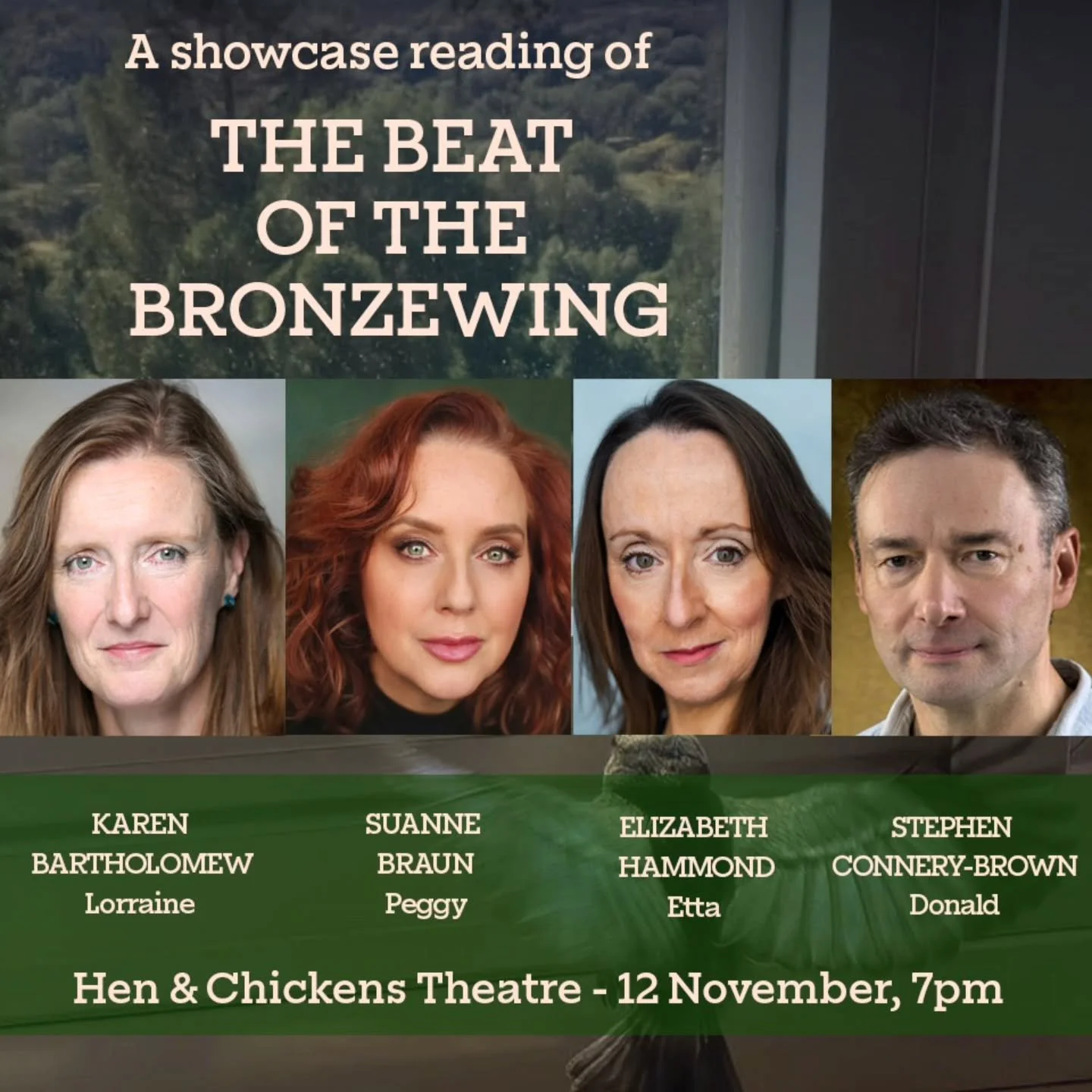Next week! Come along to a reading of the brilliant new play, The Beat of The Bronzewing, by Australian playwright Charlotte Churcher in London. 🎭

Performances by Karen Bartholomew, suannebraun, @elizabeth_hammond_uk and Stephen-Connery Brown. Dire