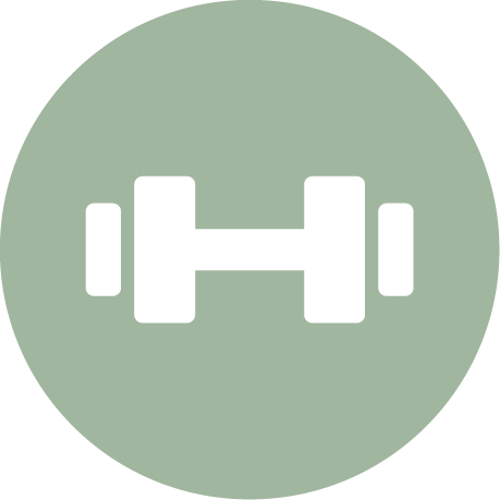 Icono de un par de pesas de gimnasio en un círculo verde.