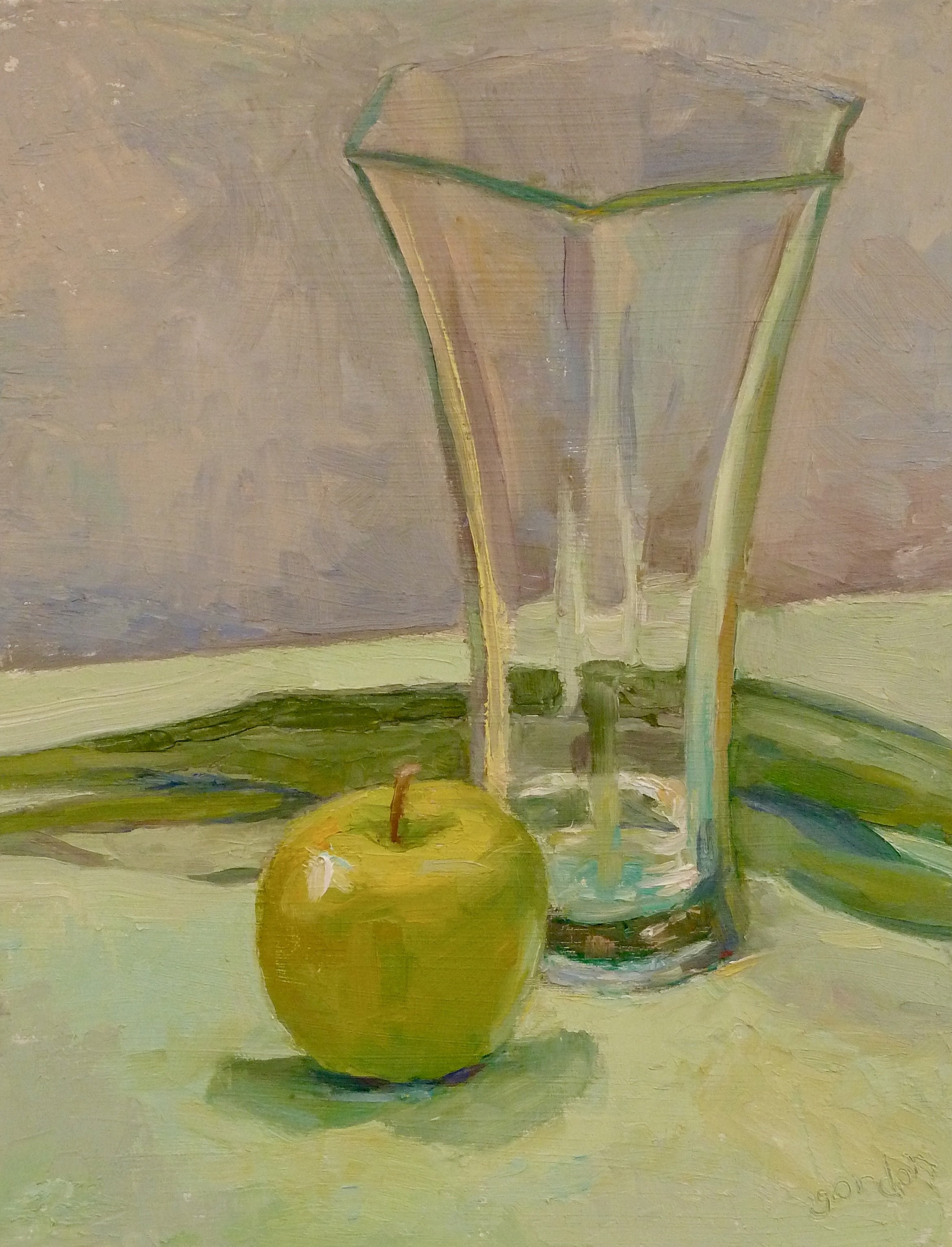 Green Apple and Glass Vase 