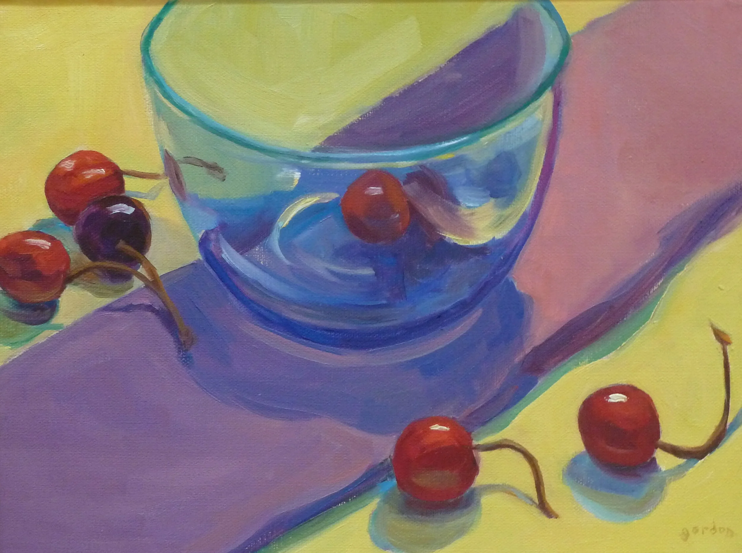 Cherries and Blue Glass Bowl 