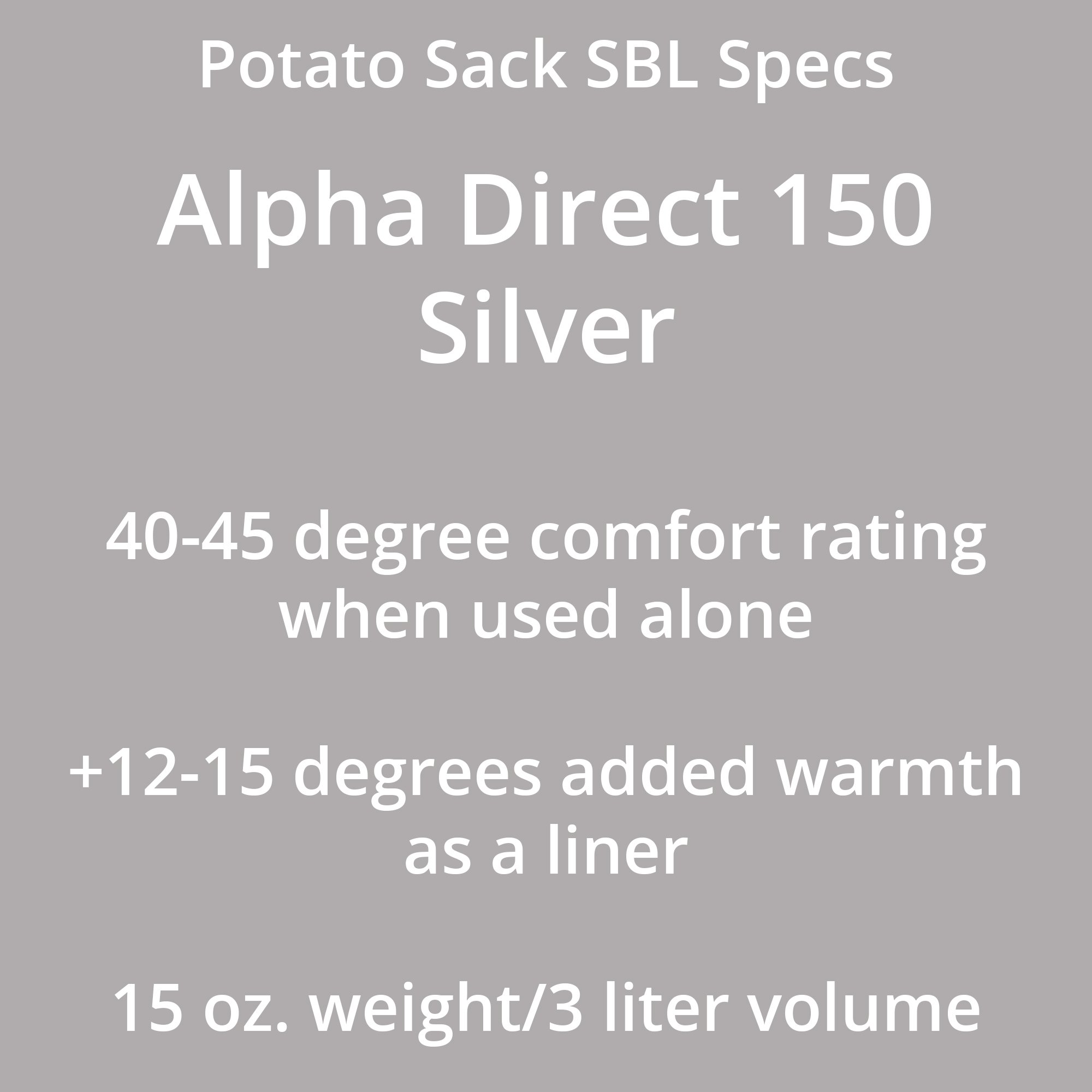 A chart on an orange fabric explaining this liner is good to 40-45 degrees alone, adds 612-15 degrees as a liner and weighs 15 ozs.
