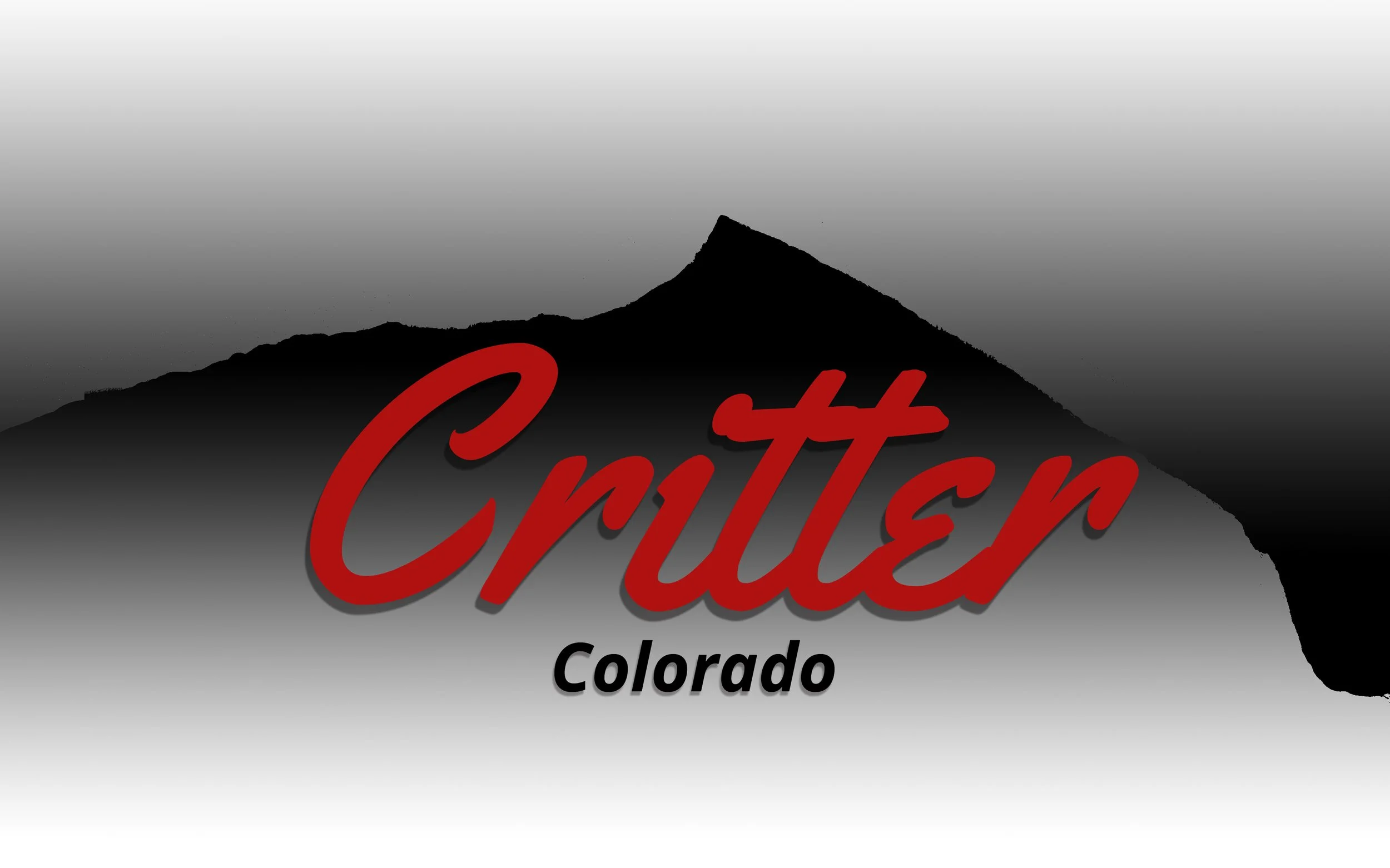 Silhouette of the Flatirons mountain range in Colorado with the word 'Critter' in red cursive text and 'Colorado' in smaller black text beneath.