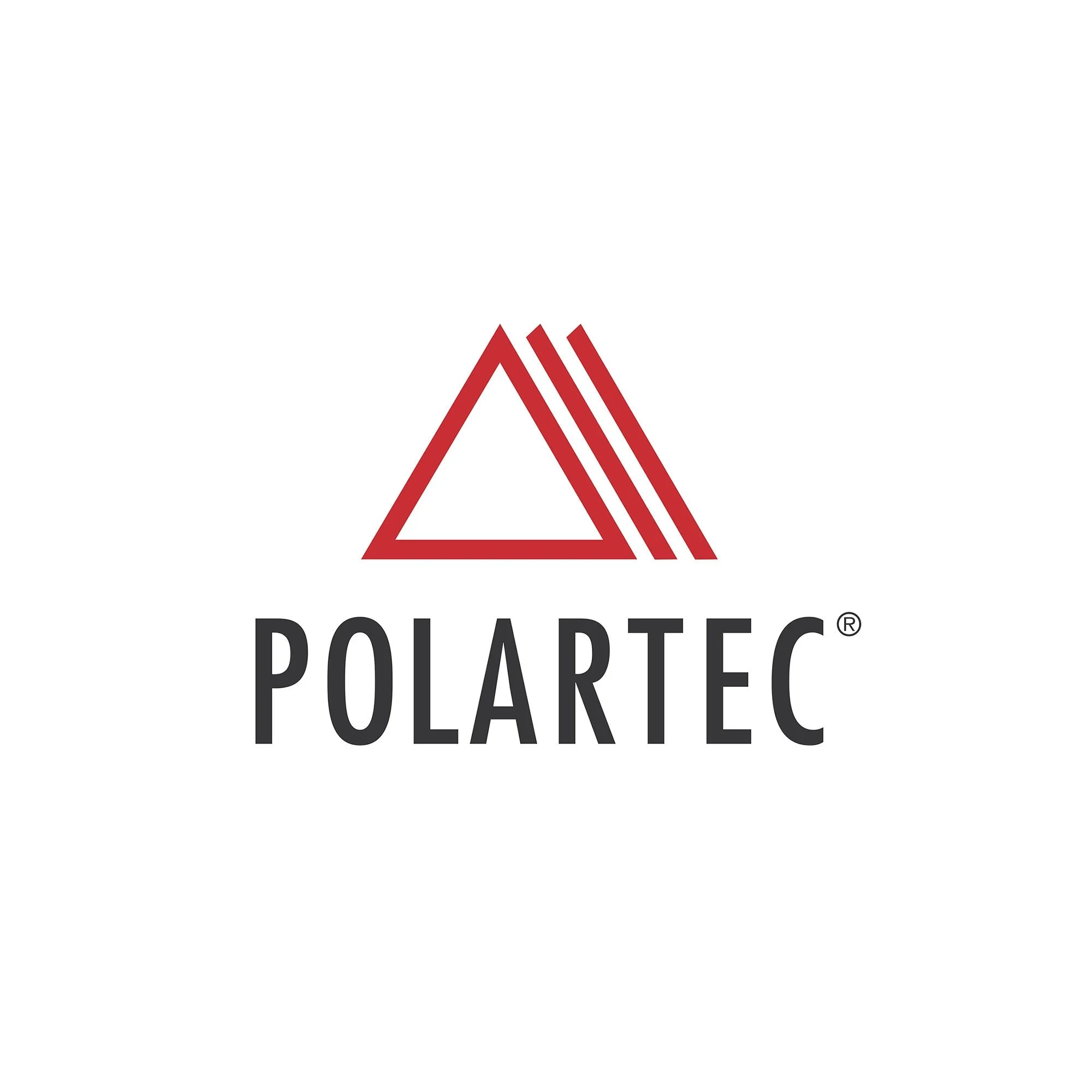 Polartec log in red and black on a white background.