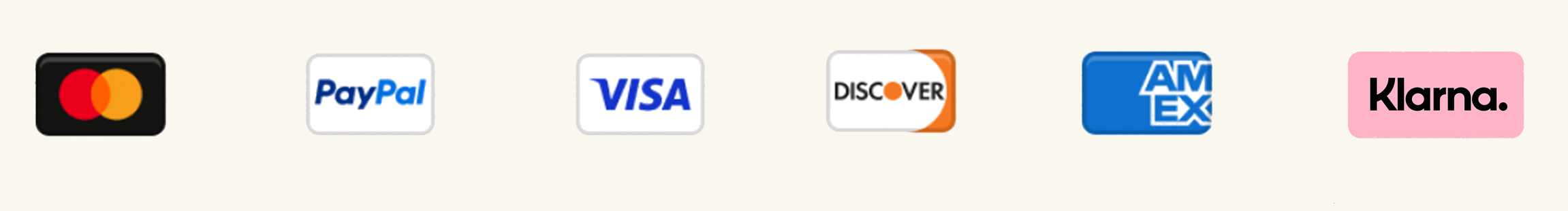 MasterCard, PayPal, Visa, DiscoverCard, American Express and Klarna accepted.