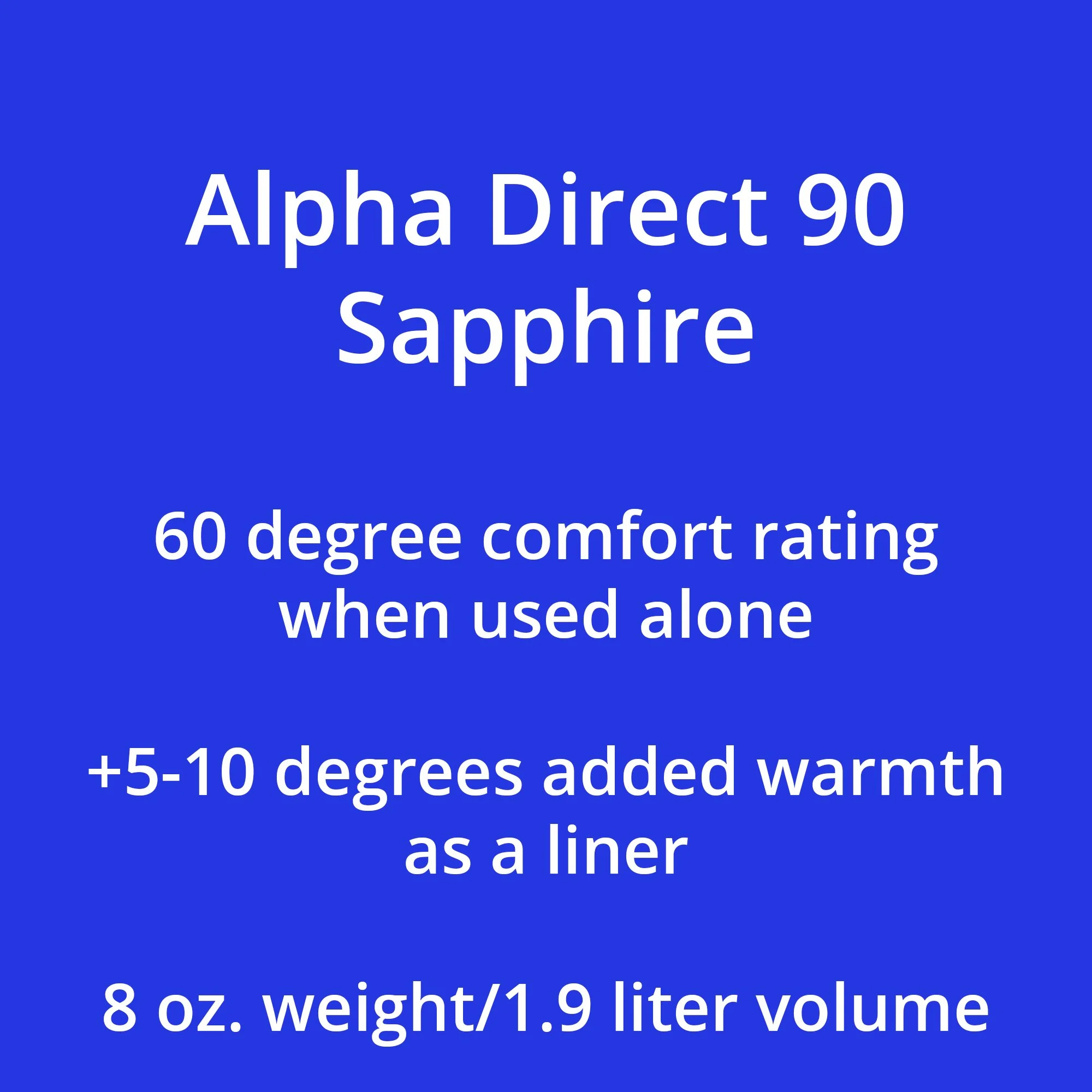 A chart on an orange fabric explaining this liner is good to 60 degrees alone, adds 5-10 degrees as a liner and weighs 8 ozs.