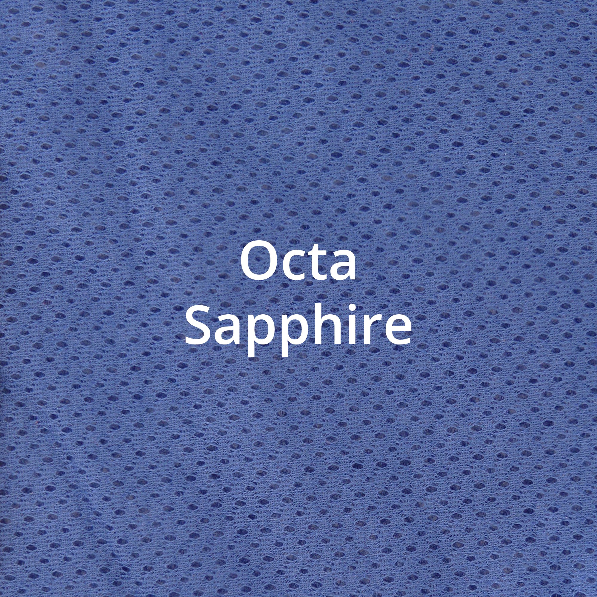 A swatch of blue green material and the words Octa Sapphire in the center.
