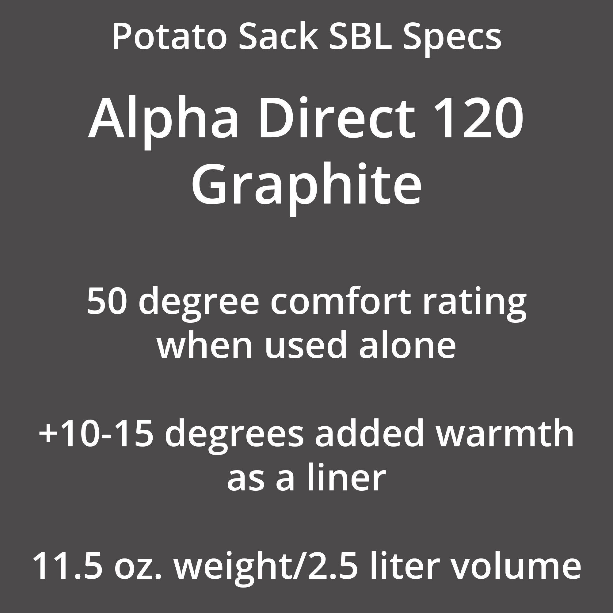 A chart on an orange fabric explaining this liner is good to 50 degrees alone, adds 610-15 degrees as a liner and weighs 11.5 ozs.