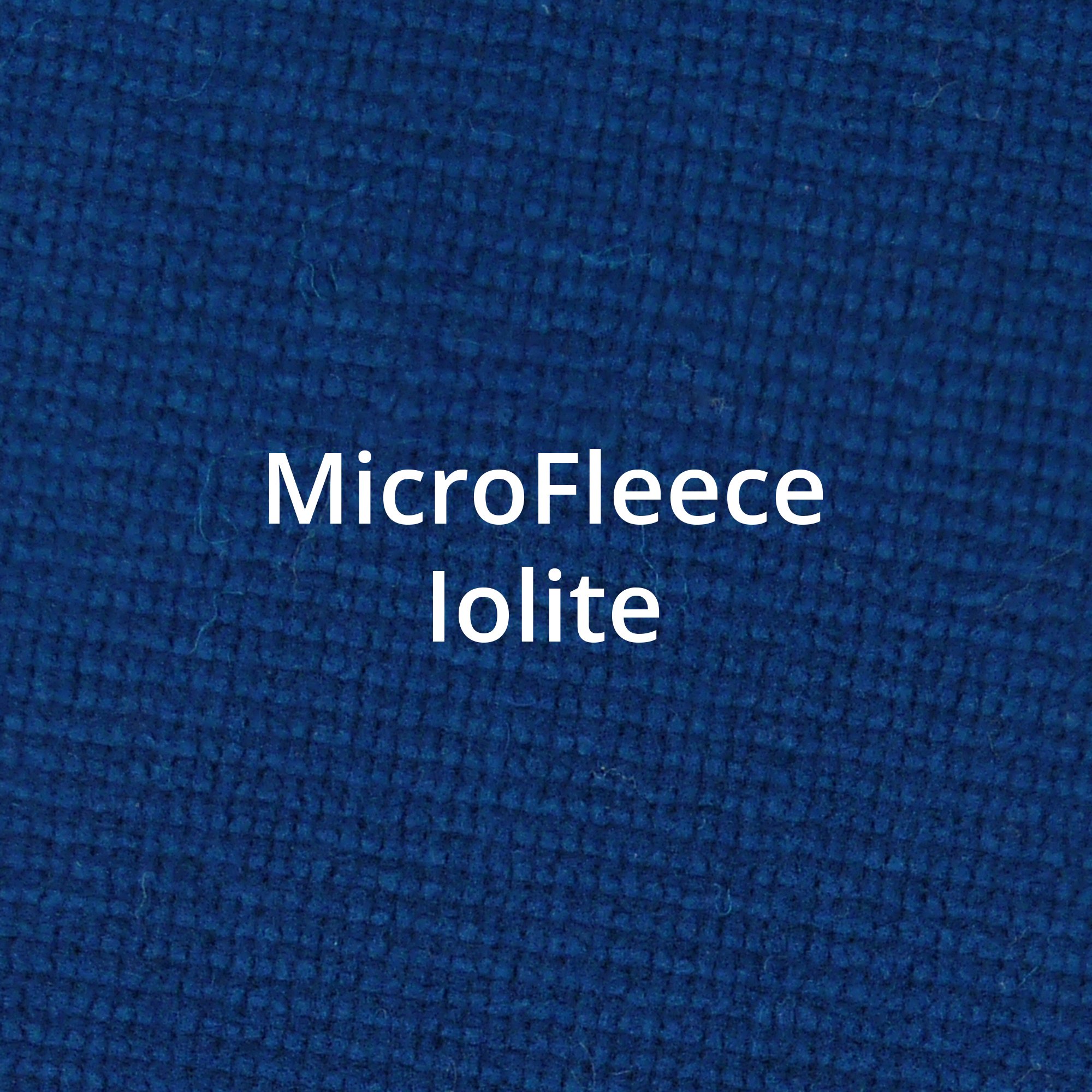 A swatch of blue material with the words Microfleece Iolite in the center.