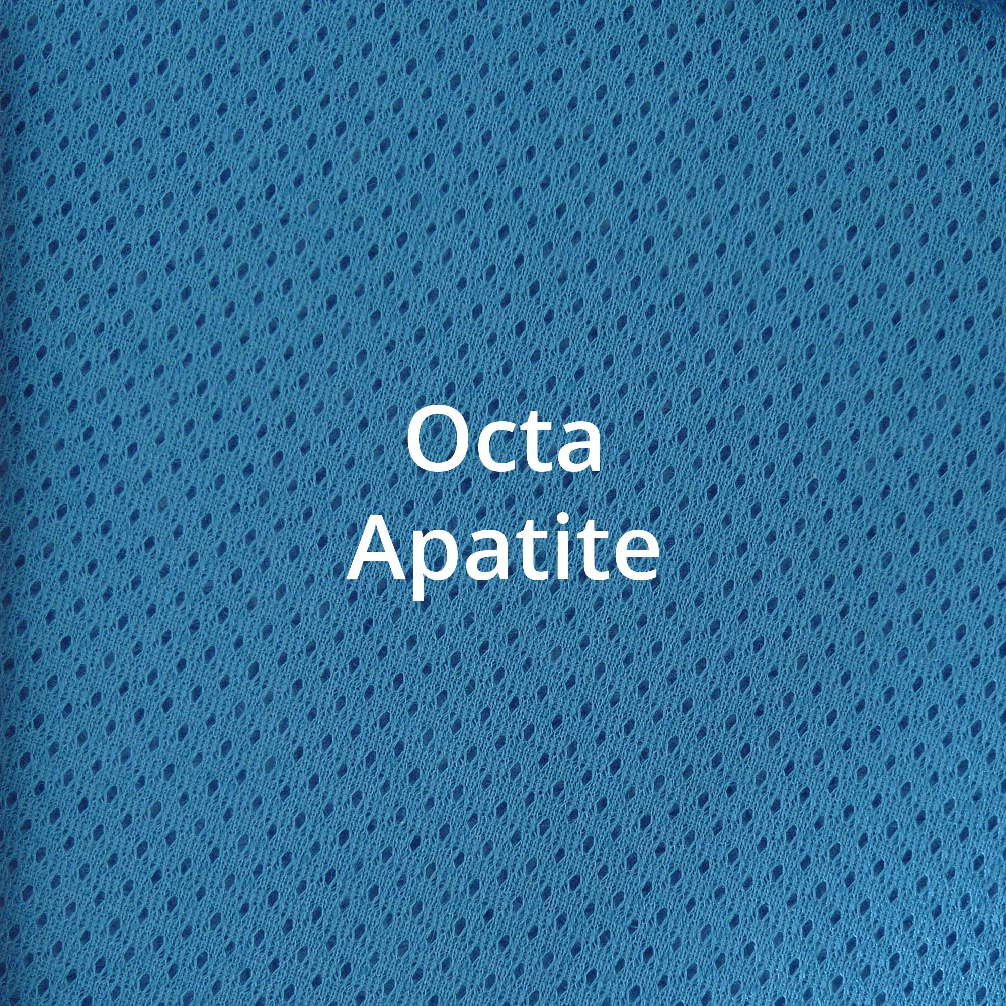 A swatch of blue green material and the words Octa Apatite in the center.