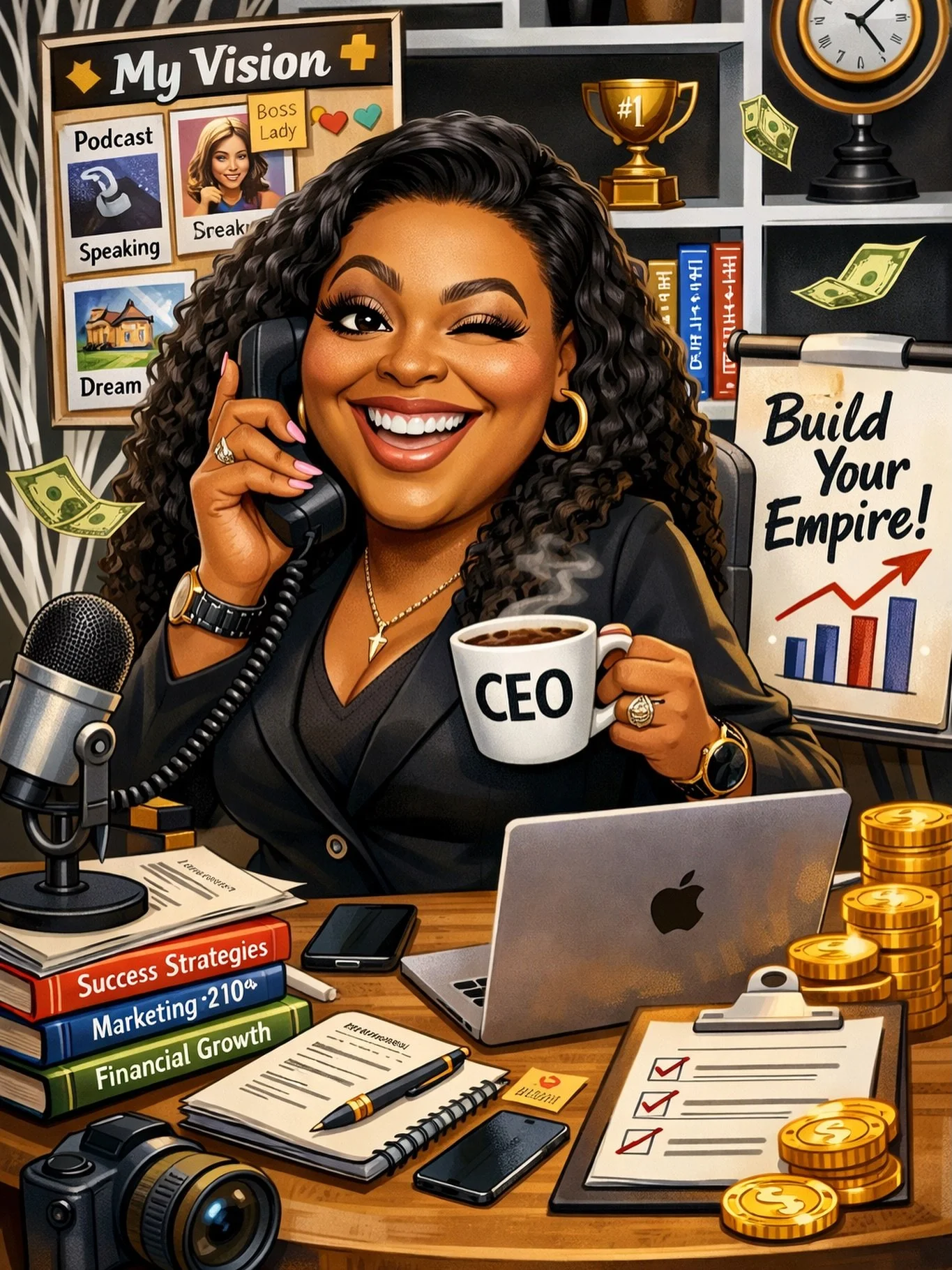 Decided to hop on the trend &amp; This is what @chatgpt gave me ! 

I LOVE IT ! 

I used this prompt ; 
based on what you know about me and everything i&rsquo;m building create a caricature of me as an entrepreneur , include details that reflect my p
