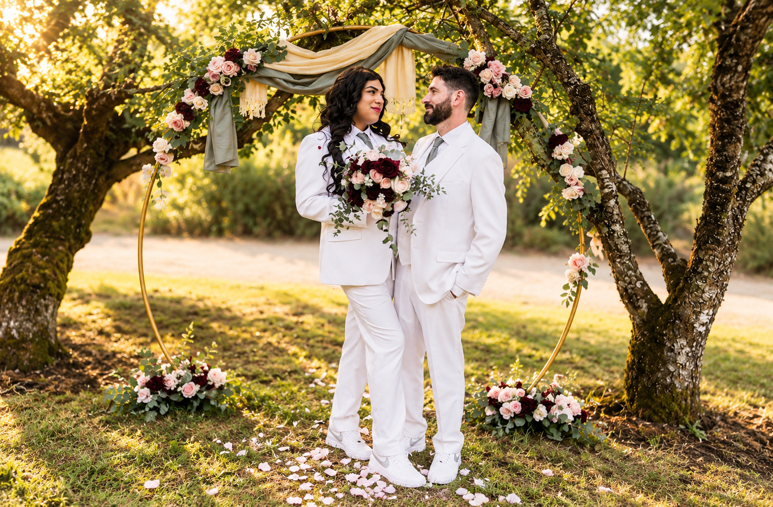 Golden-Hour Wedding Under a Floral Arch.png