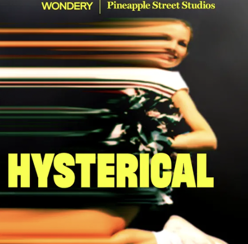 Album cover art for Hysterical by Wonder, featuring a distorted image of a smiling woman with a blurry effect, and the title "Hysterical" in bold yellow letters.