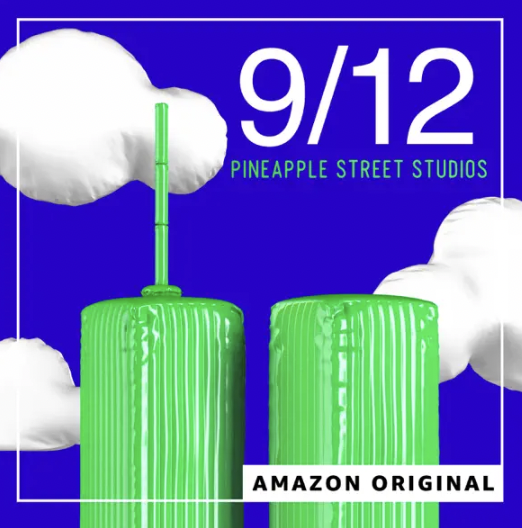 Logo for the Amazon original series 9/12 featuring stylized green skyscrapers and clouds on a blue background.