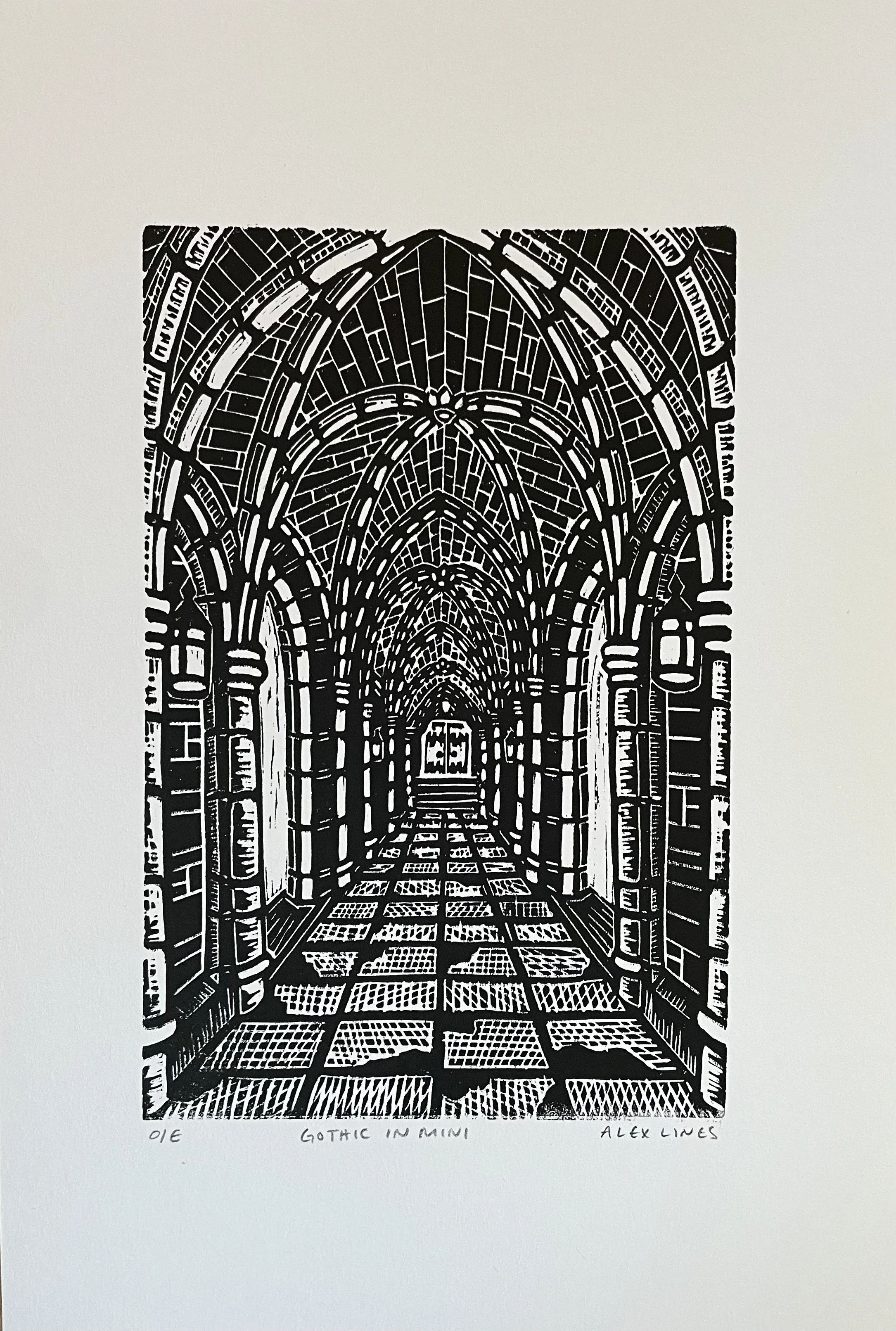 Gothic in Miniature- Linocut Print