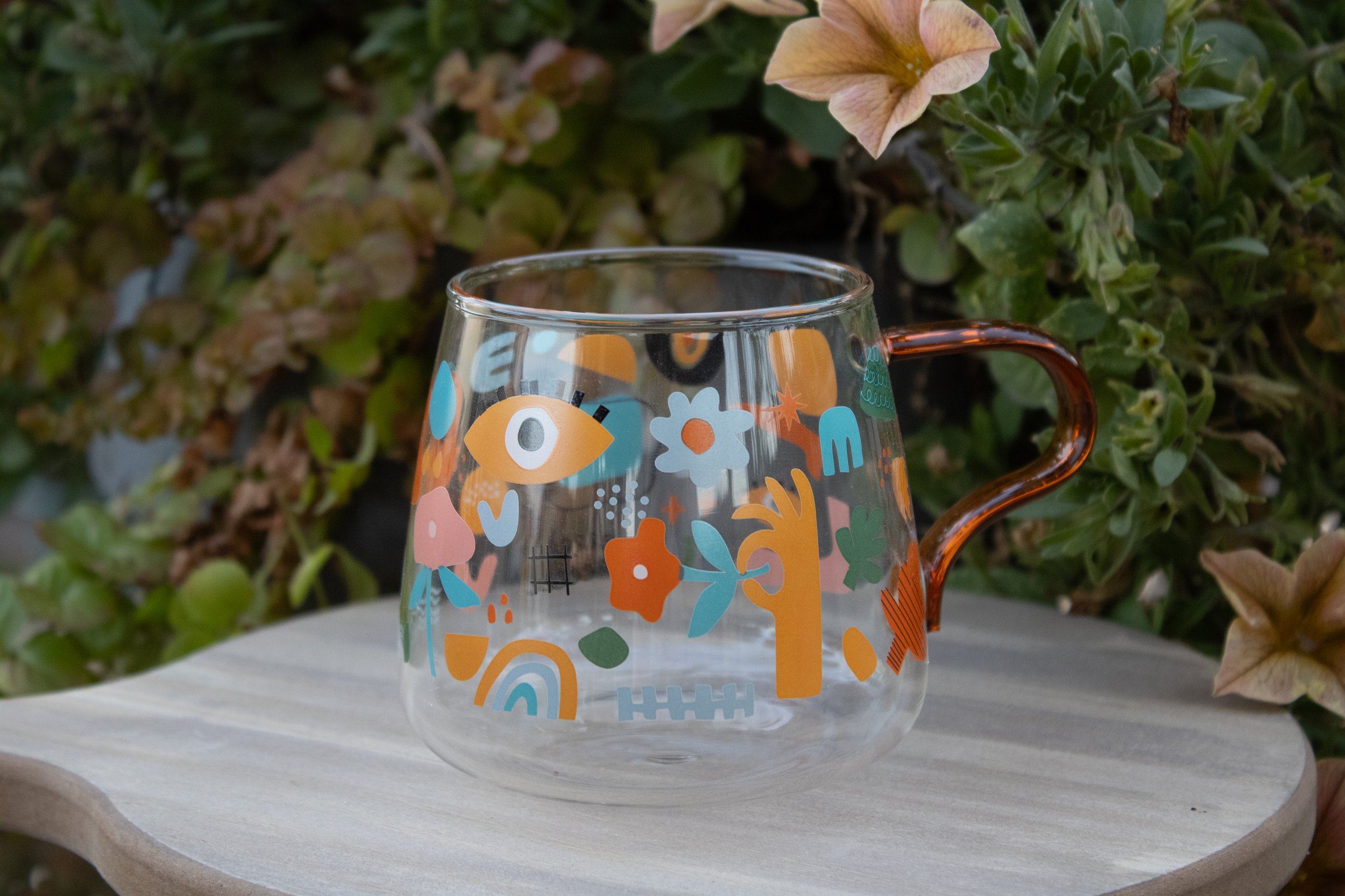 Abstract Floral Art Glass Mug