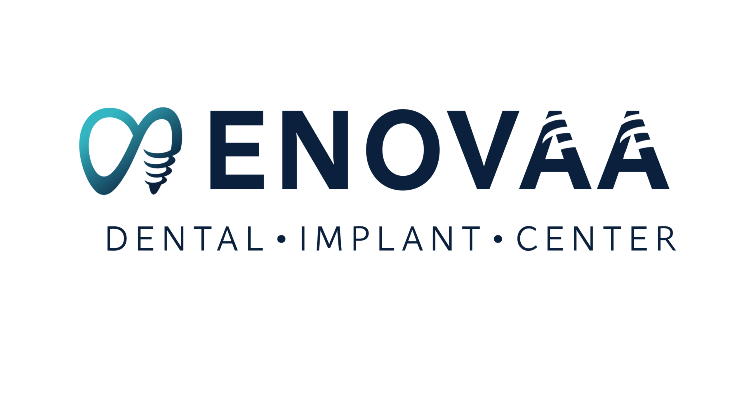 Logo for Enova Dental Implant Center with a light blue stylized tooth on the left and the word 'Enovaa' in large navy blue letters, followed by smaller text reading 'Dental, Implant, Center'.  Salt Lake City, Utah. Best dental implants in Utah.