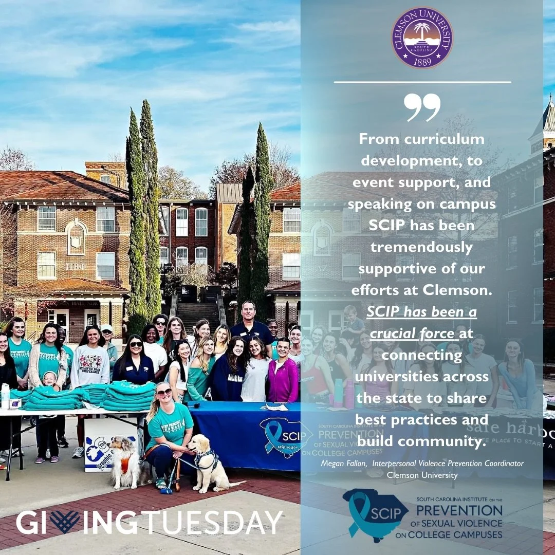 Giving Tuesday is here! We&rsquo;re calling our Tigers to be &lsquo;All In&rsquo; to support our prevention efforts at Clemson University and across the state!

Join us in supporting healthier, safer learning environments in South Carolina.

Donate a
