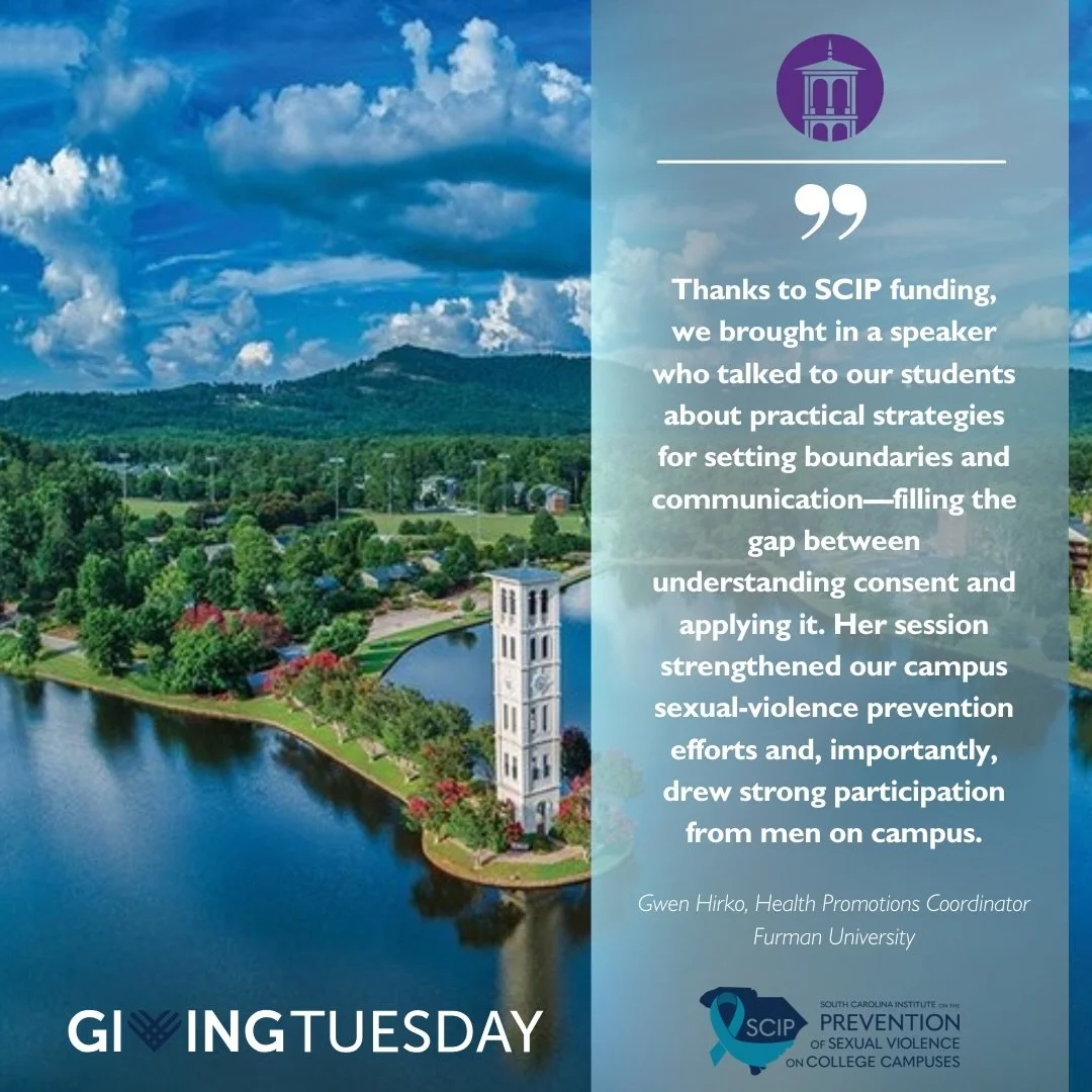 Hey Furman Family &ndash; Did you know Furman was one of our inaugural recipients of the SCIP Prevention Grant? Gwin Hirko shares how Furman utilized their Prevention Grant and how it has benefitted their campus community. 

To continue providing sch