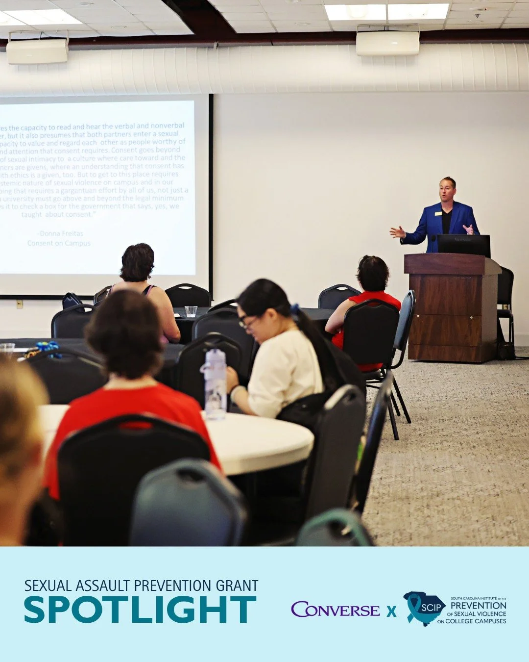 Our Sexual Assault Prevention Grant Spotlight is on @converseuniversity today 💜

This week, Converse hosted a campus-wide presentation for Sexual Assault Awareness Month, bringing students together for an important conversation around prevention and