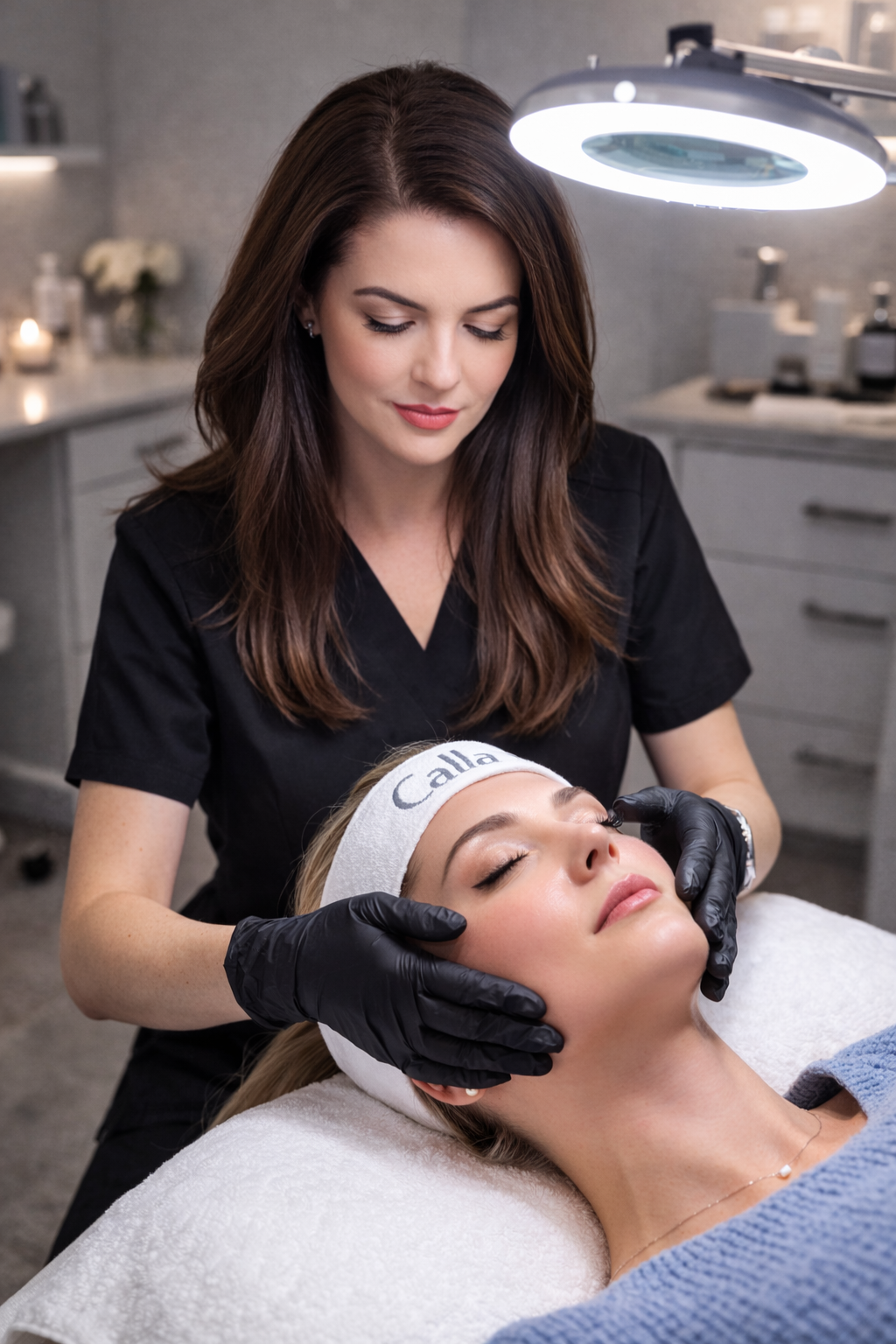 Professional skin consultation with licensed aesthetician at Calla Ink & Aesthetics in the Sarasota and Lakewood Ranch area