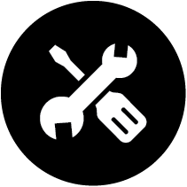 Icon of a wrench and screwdriver crossed on a black background.