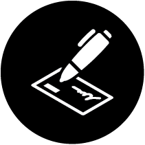 Icon of a pen writing on a piece of paper
