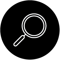 Magnifying glass icon on a black background.