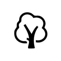 Black and white illustration of a tree inside a circular border.