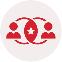 Icon showing two people connected by overlapping circles with a star in the center, symbolizing connection or collaboration.