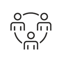 Icon of three people connected by lines, representing social networking or communication.