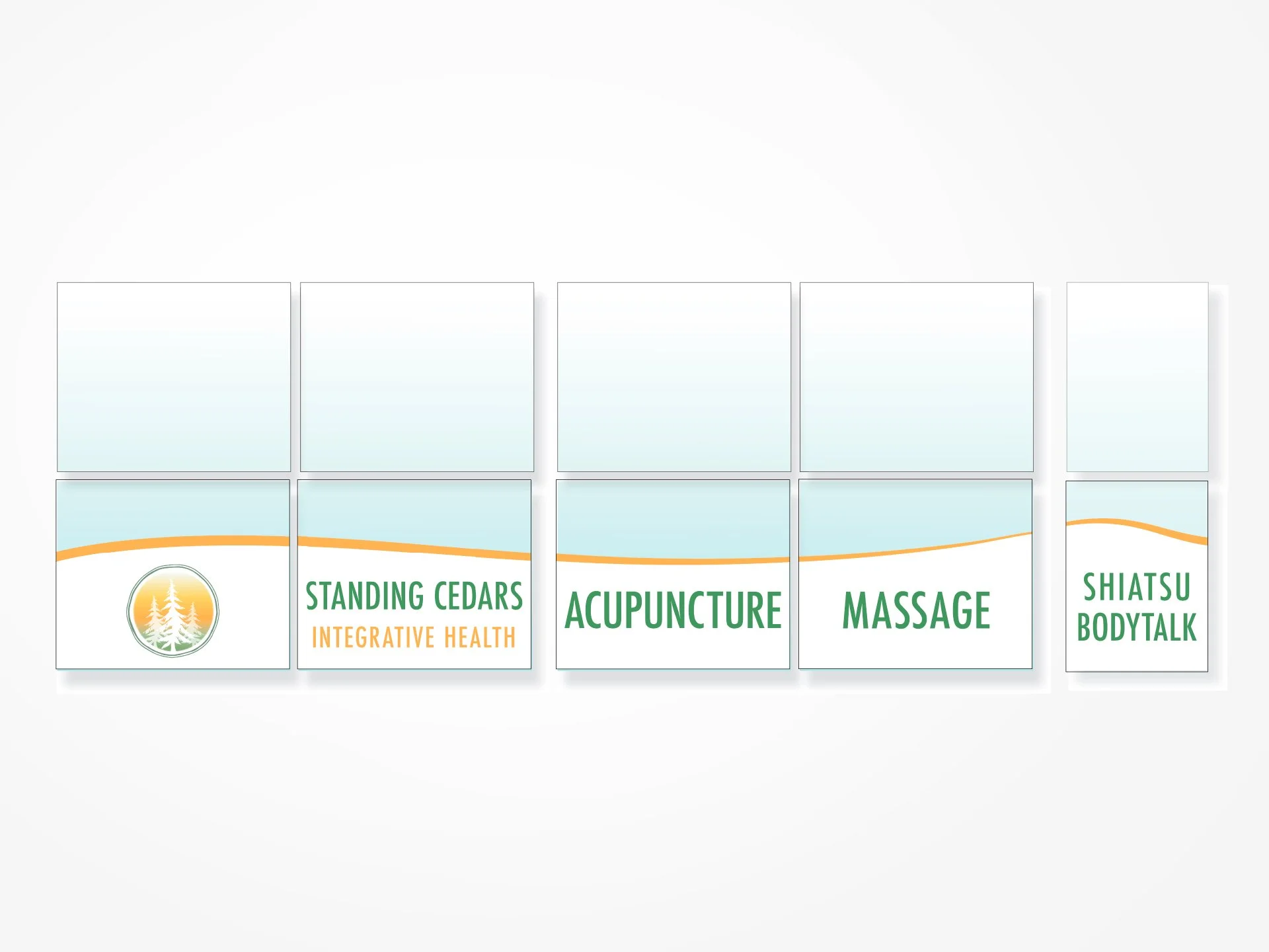 Standing Cedars large-scale window graphics design by Anna Mar