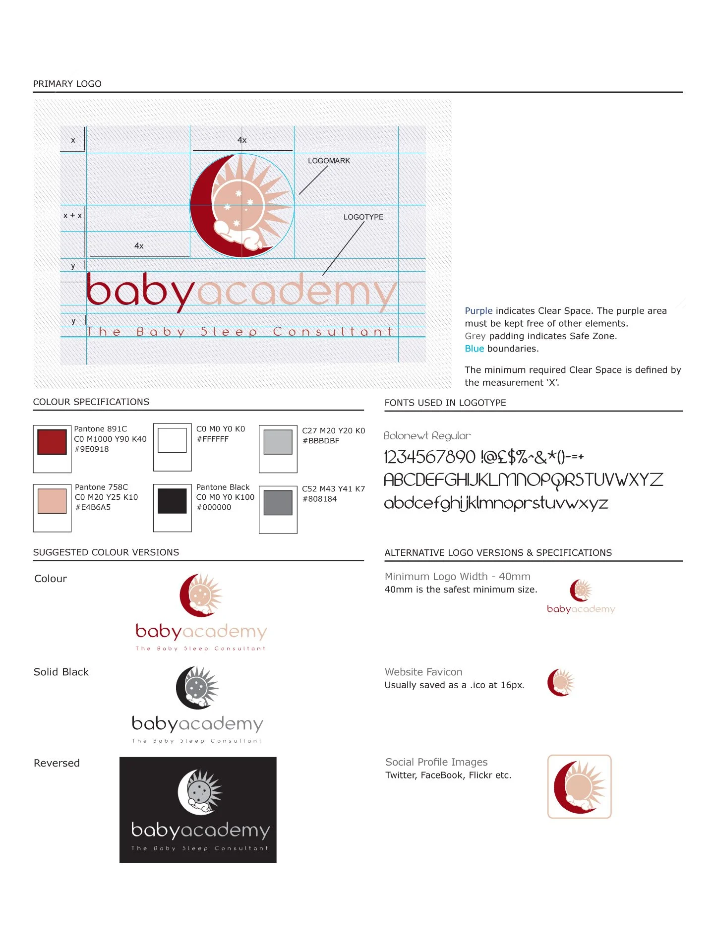 Baby Academy brand guidelines with color palette and typography by Anna Mar