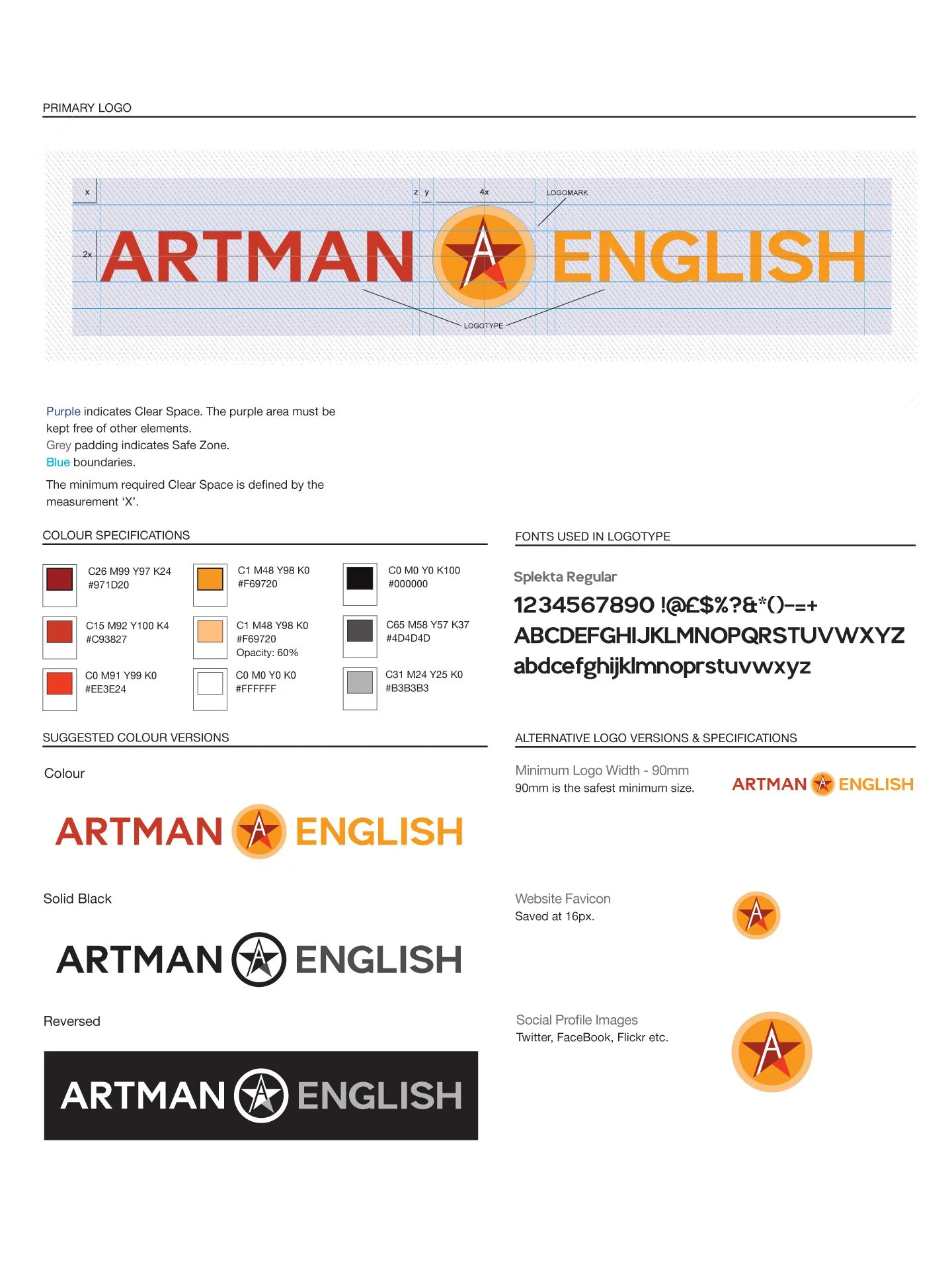 Artman English brand guidelines with color palette and typography by Anna Mar