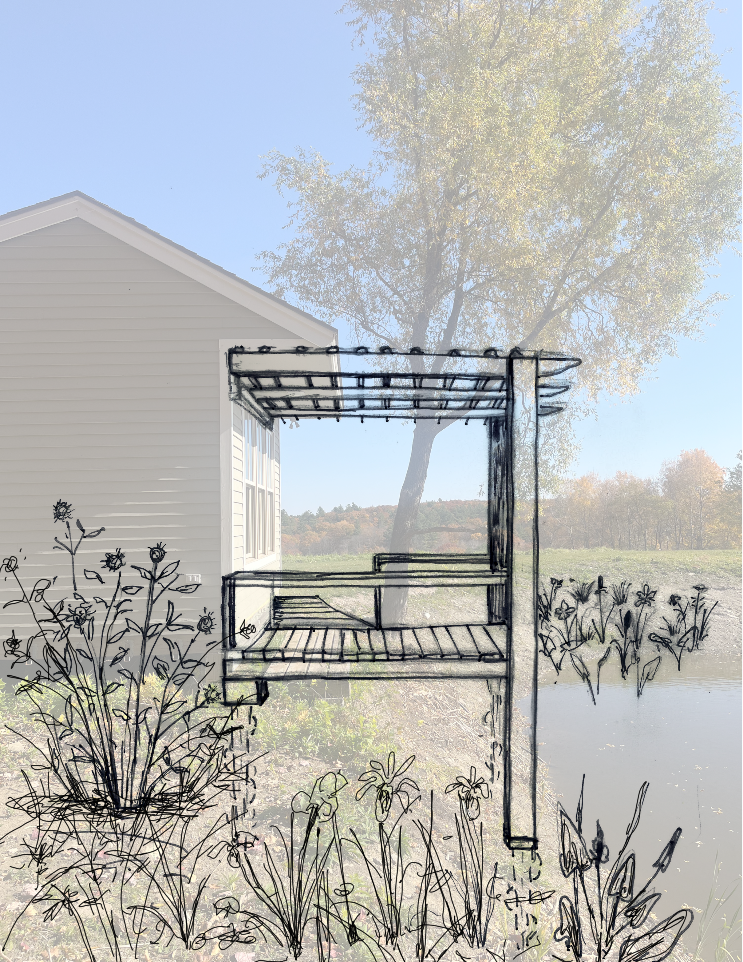 photo trace of pond house deck