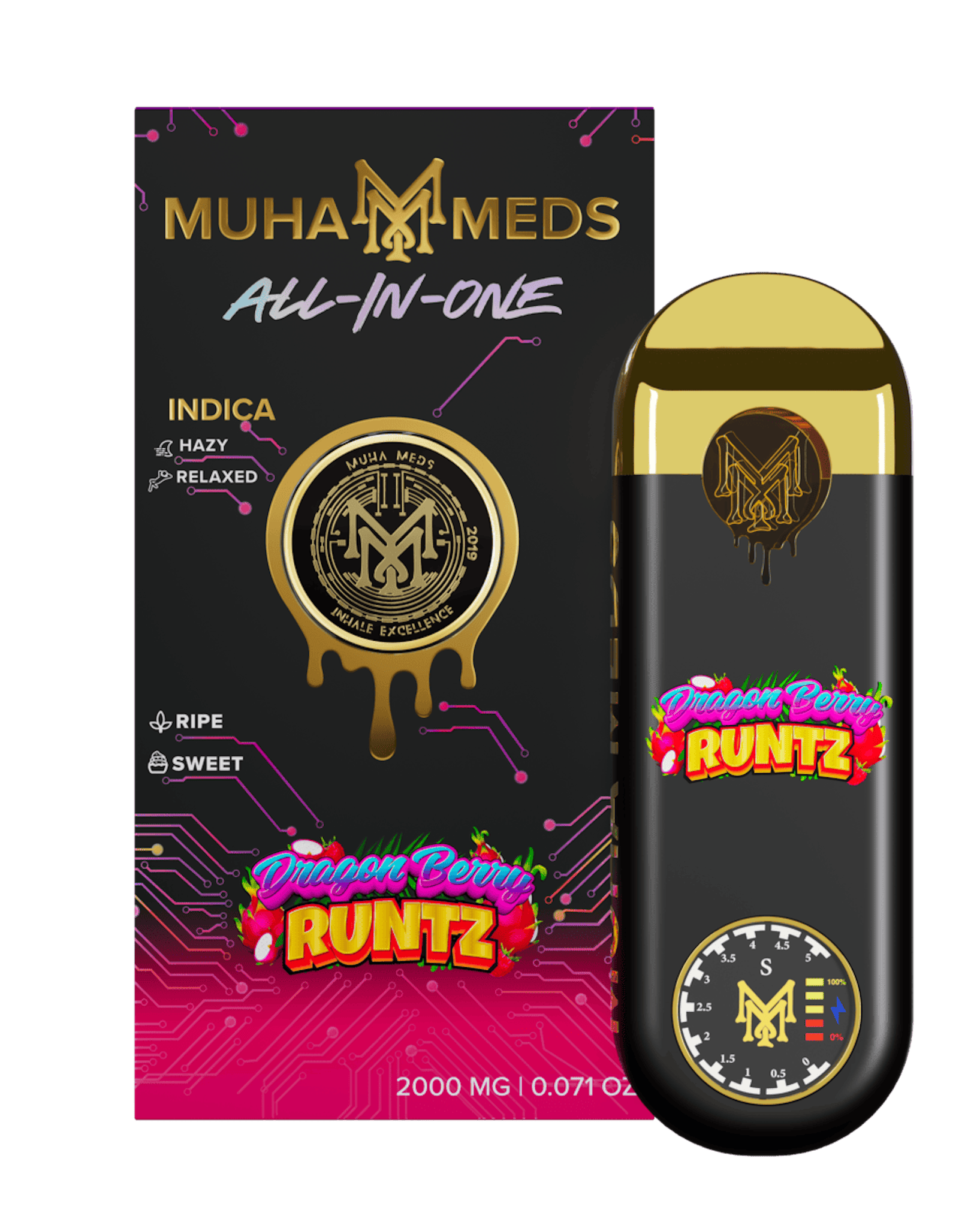 Muha Meds Dragonberry Runtz 2g disposable vape, hybrid