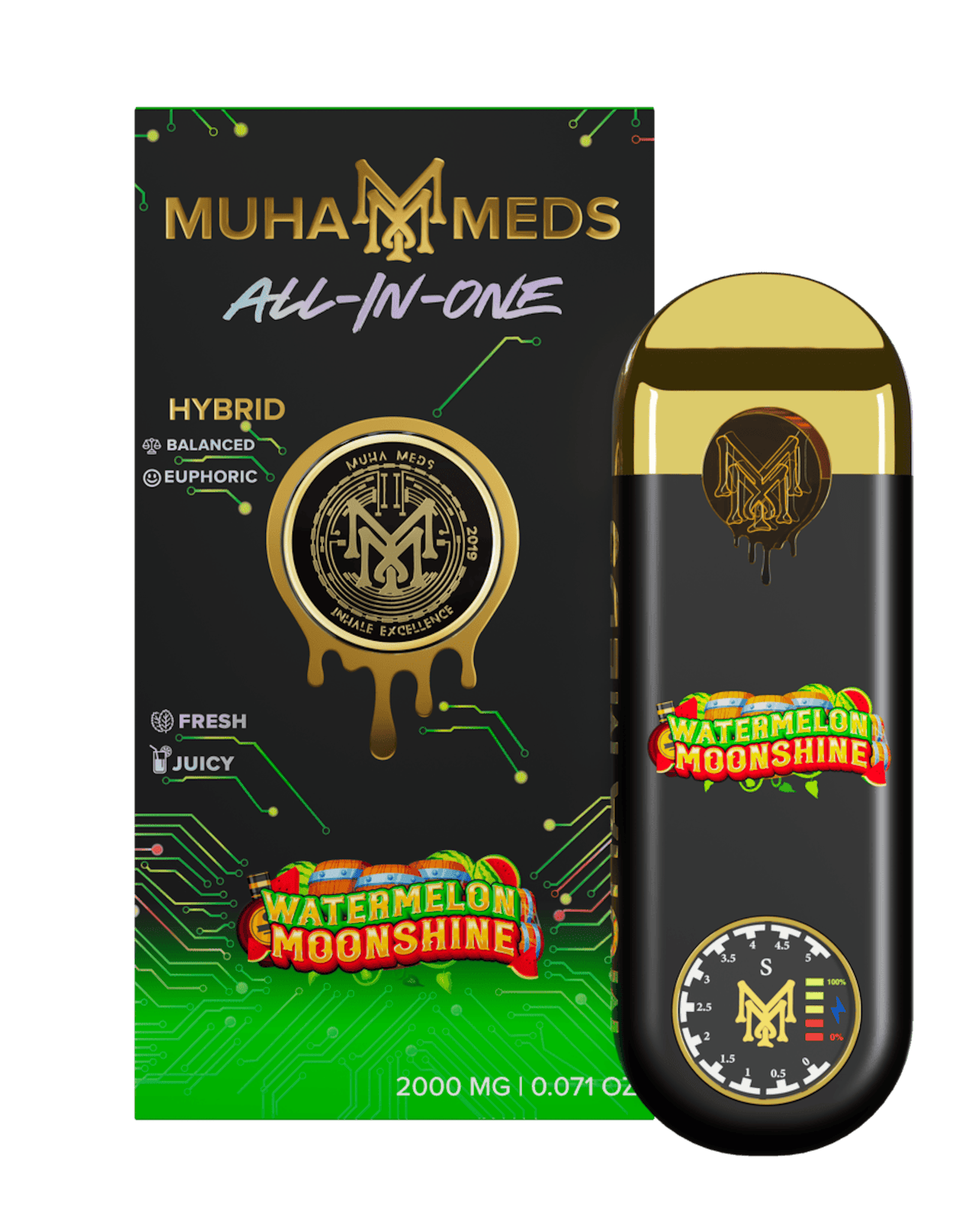 Muha Meds Watermelon Moonshine 2g disposable vape, hybrid