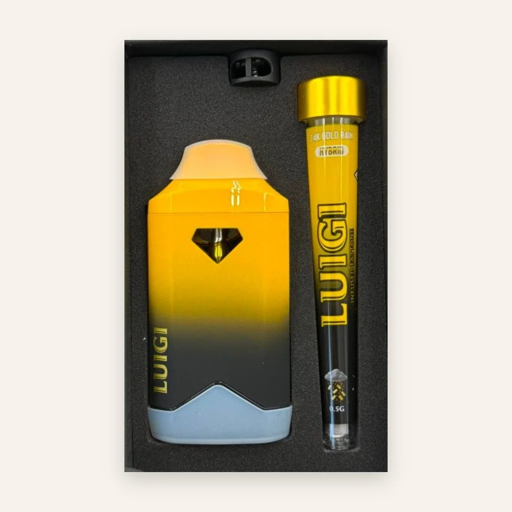 Luigi Dark Halo Noir 2g live resin liquid diamond disposable with infused pre-roll, indica
