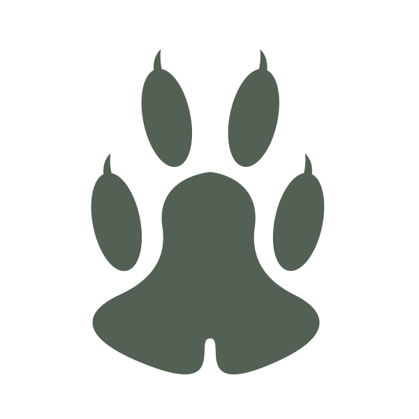 Silhouette of a paw print with five toes and a large pad