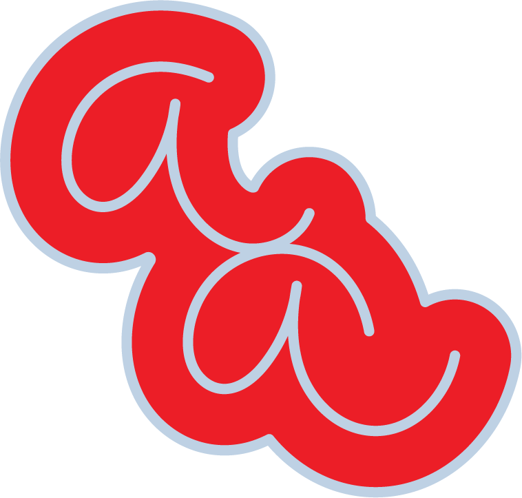 Een logo met de tekst 'AA' in rode, speelse letters met een lichte blauwe rand.