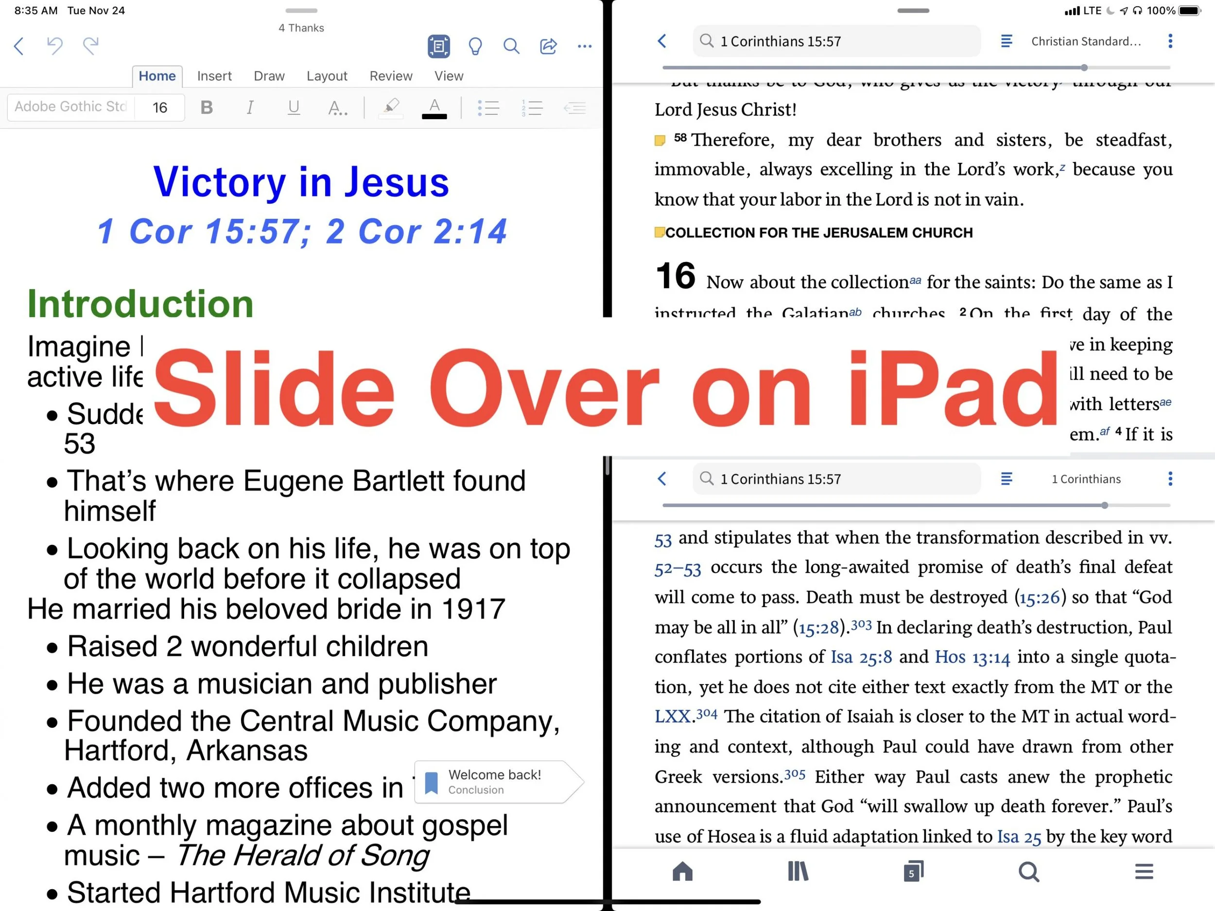 Slide Over on iPad Makes Your Bible Study More Productive