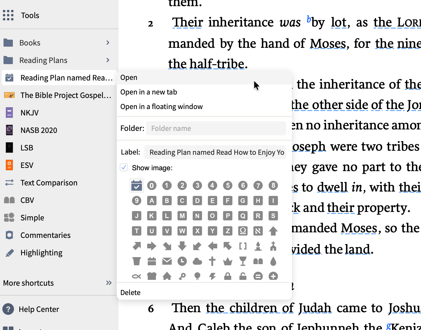 creete toolbar folder for reading plans