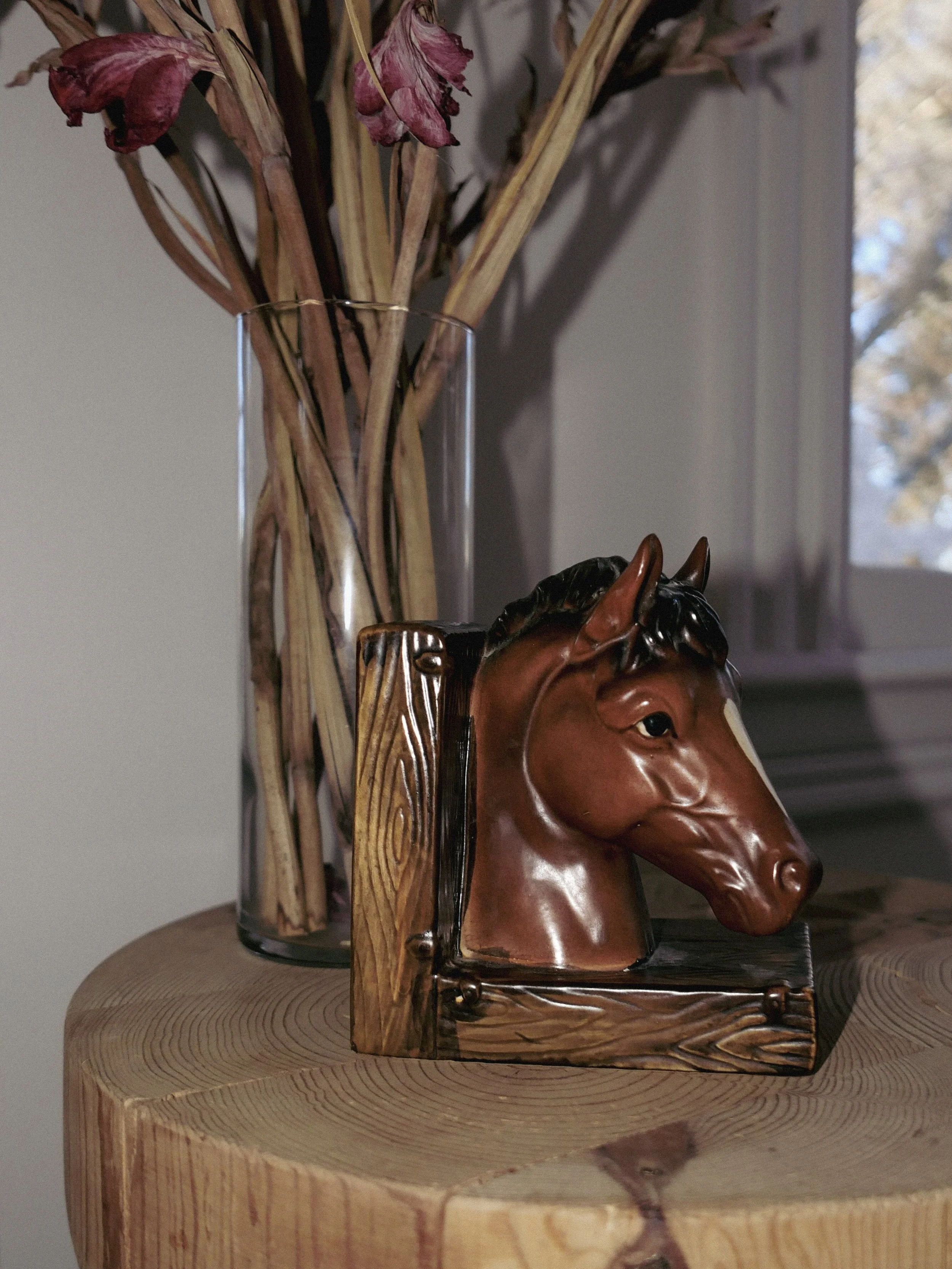 stallion head ceramic bookends