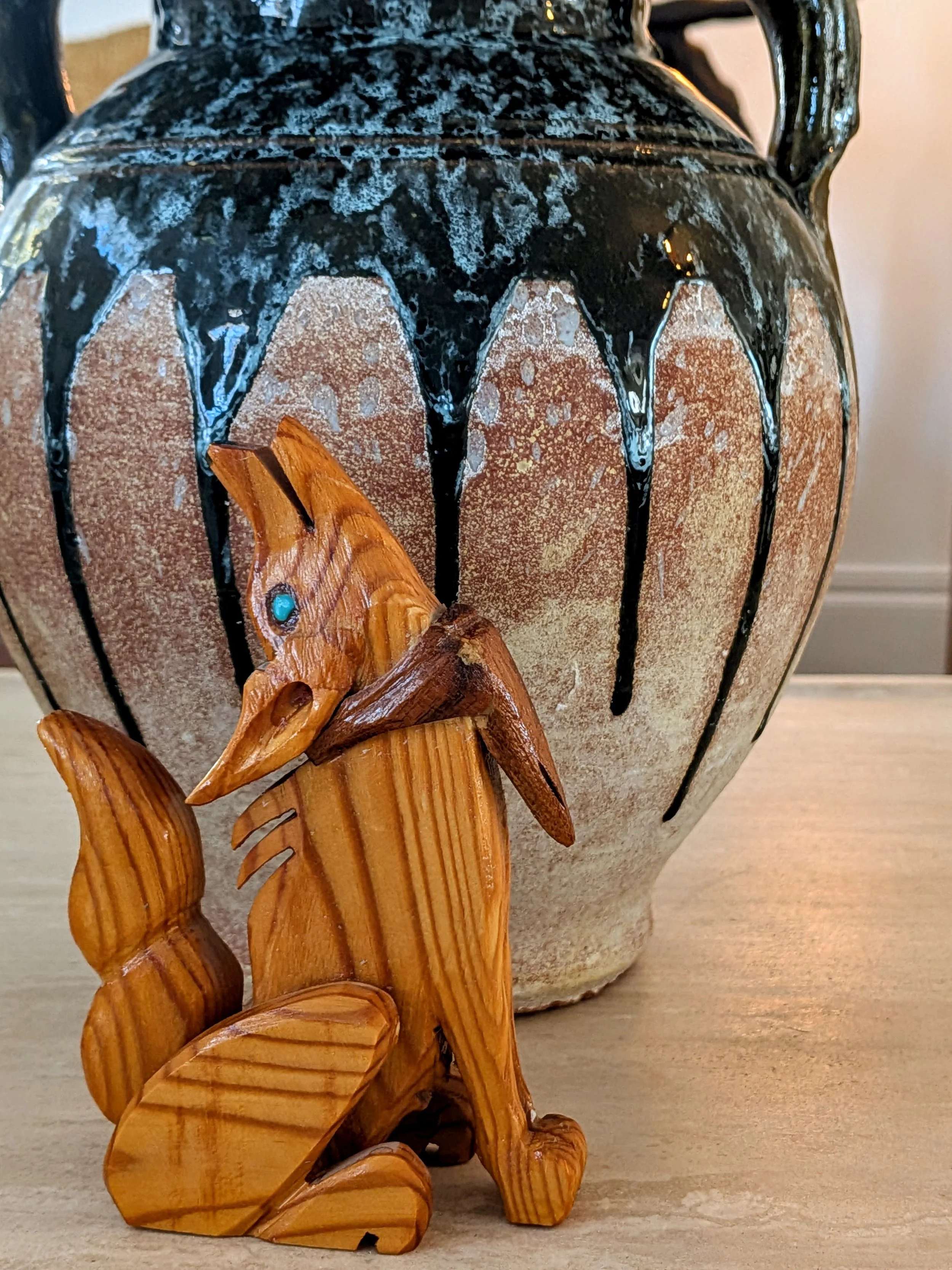carved desert coyote figurine