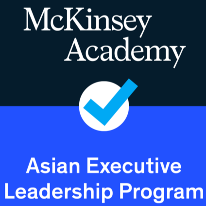 McKinsey Academy Asian Executive Leadership Program badge with a blue and white color scheme and a checkmark symbol.