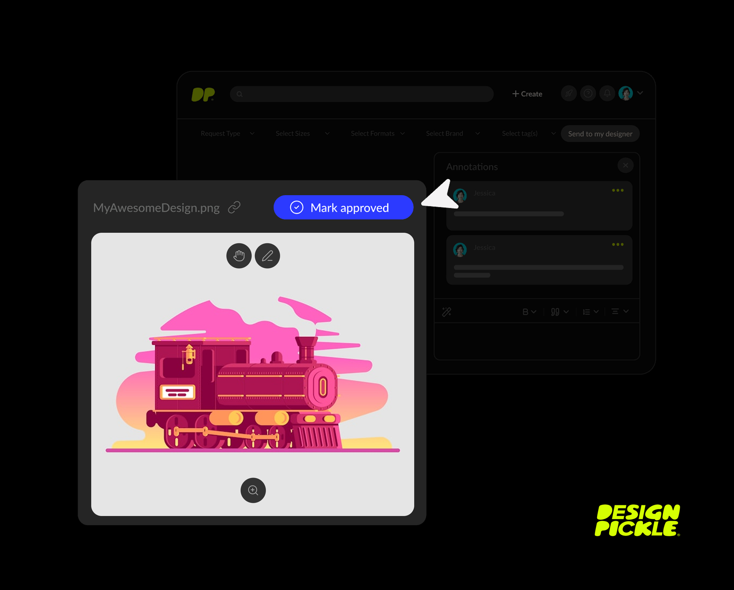 Screenshot of a digital app interface titled 'Approve your asset' where users can select an asset to 'Mark as approved'.