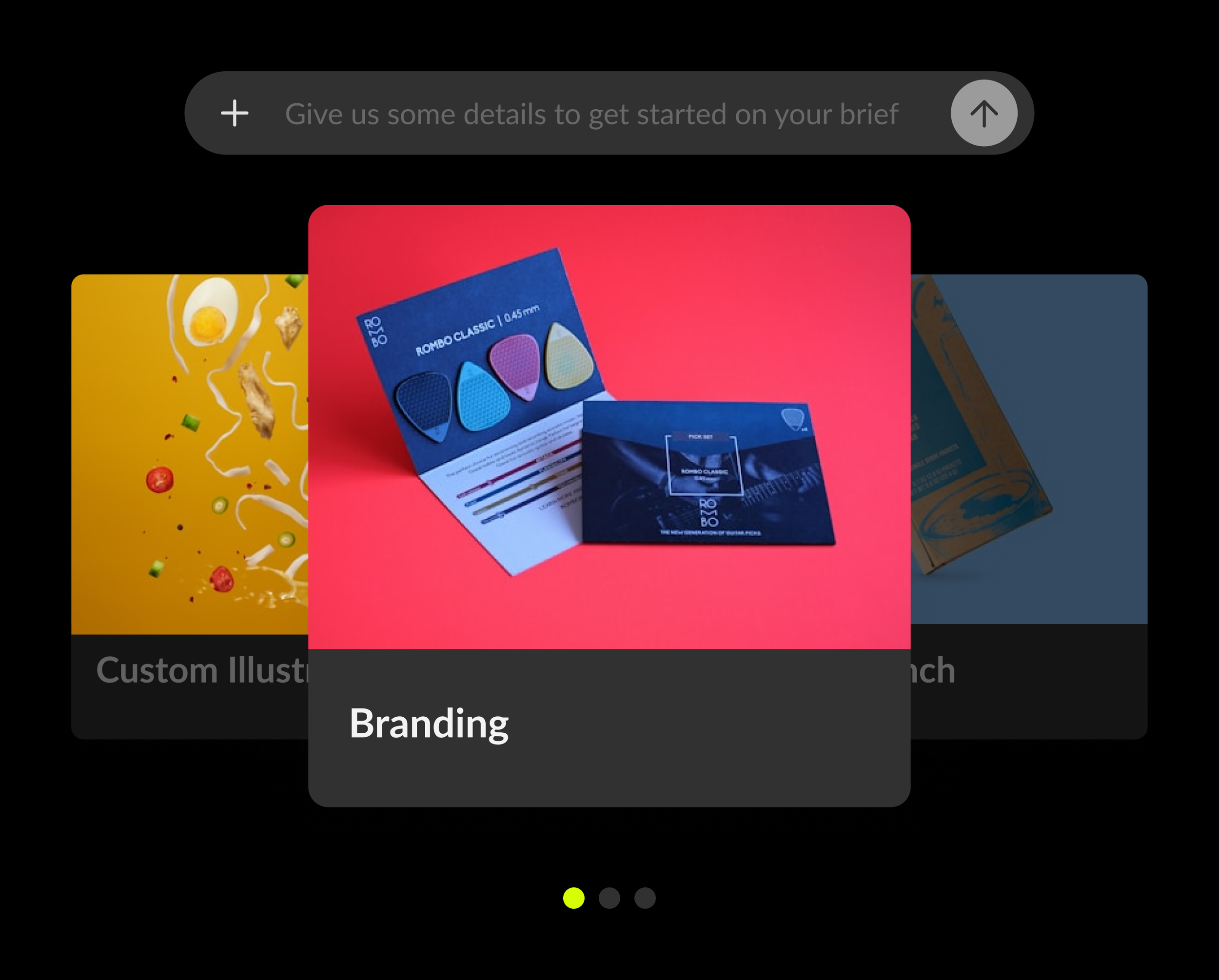 Screenshot of 'What are you working on' a UI that enables a user to select from pre-defined design requests.