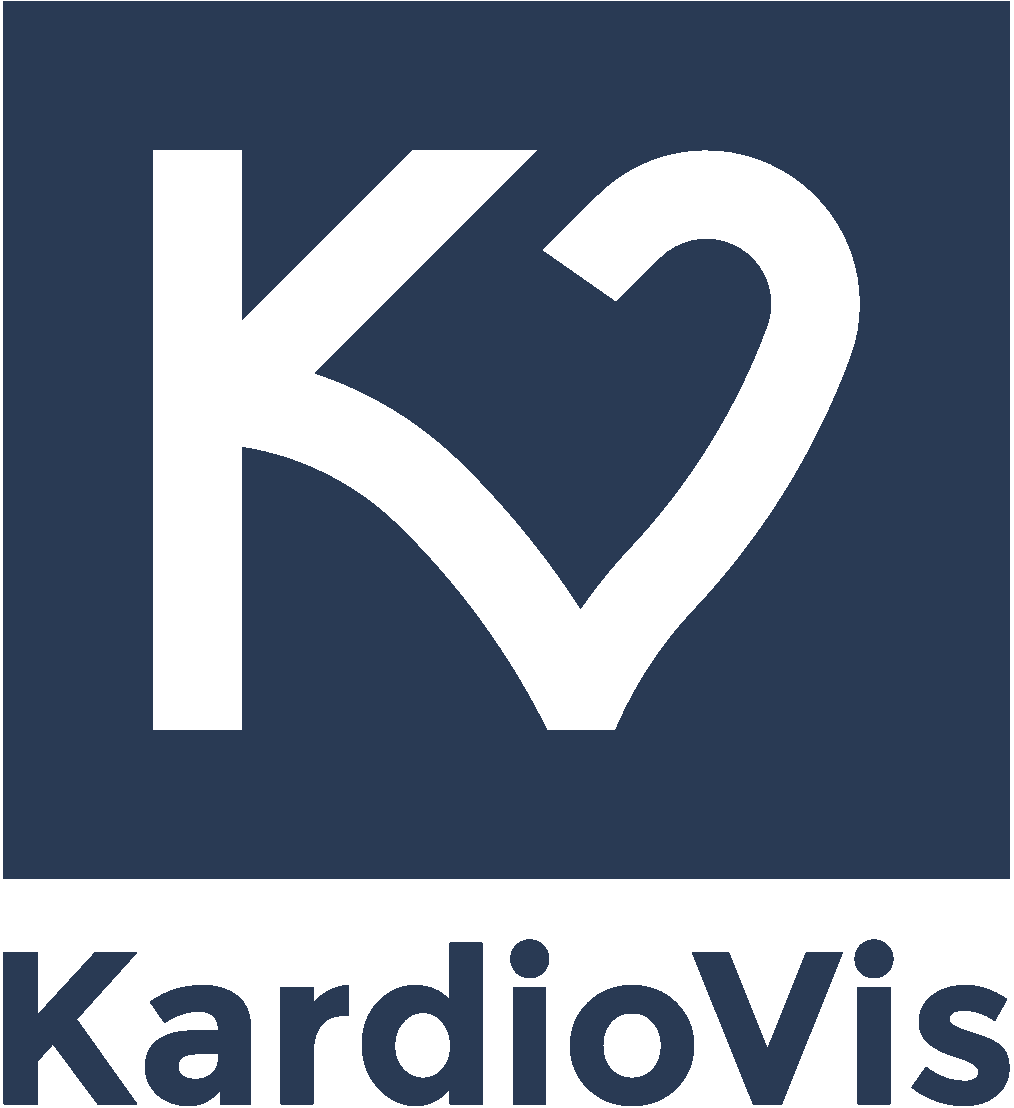 Logo of KardiovIs, featuring a stylized 'K' with a heart shape forming part of the 'V' on a dark background.