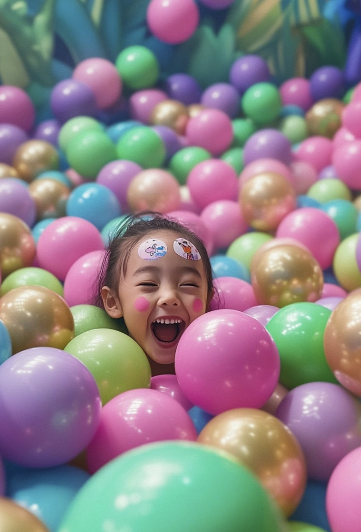 Child enjoying indoor ball pit activity at Kids Club family experience in Copenhagen