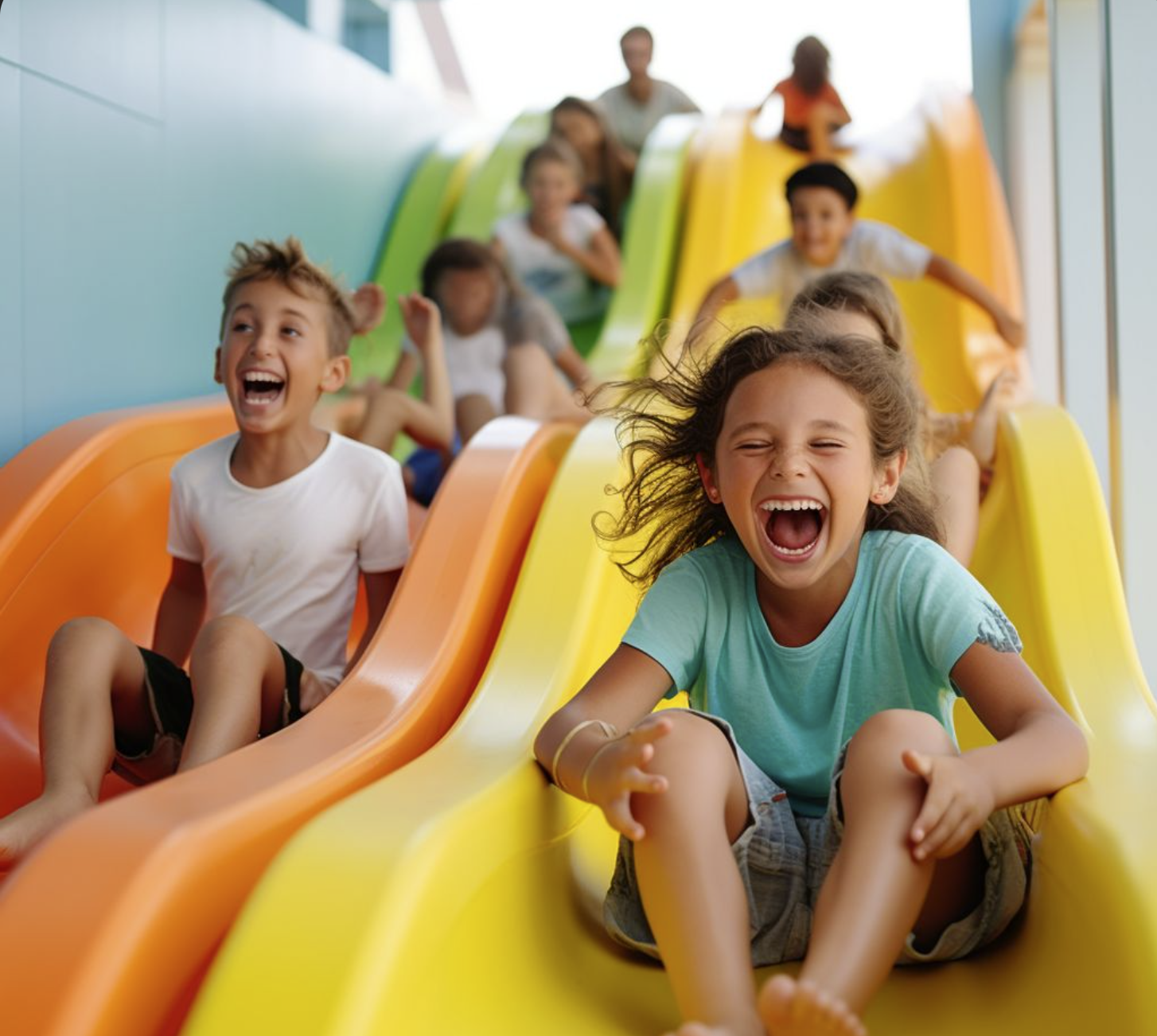 Children enjoying indoor slide activities included in Ultimate Play family membership Copenhagen