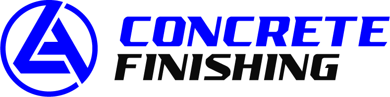 Logo for Concrete Finishing includes a blue circular emblem with a stylized 'A' and 'L', and the words 'CONCRETE FINISHING' in bold blue and black text.